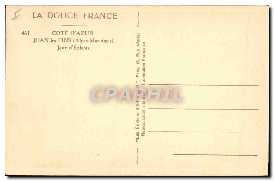 CPA Juan les Pins Jeux d'enfants  — Rückseite