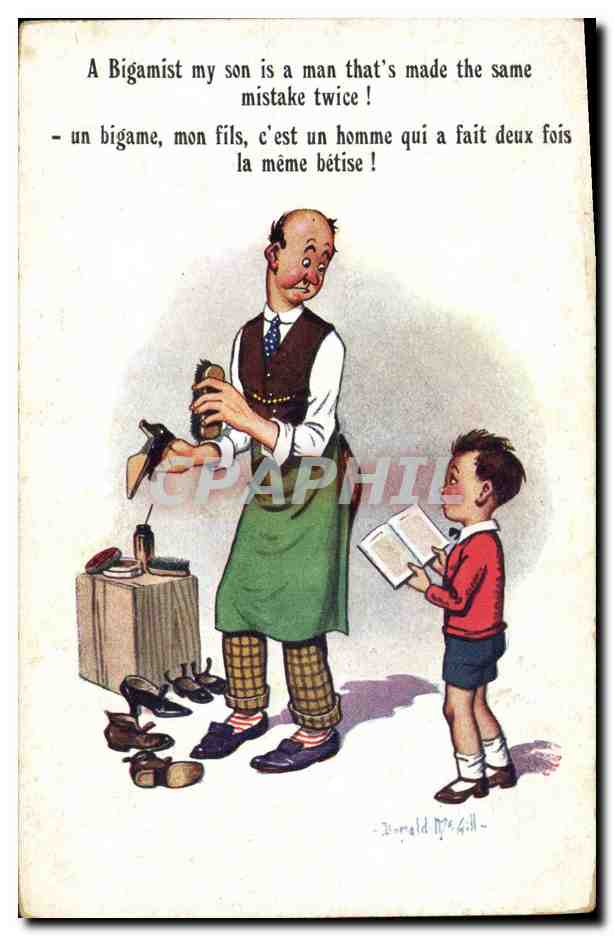 Padre e figlio al calzolaio — disegno di Ronald McGill — serie 'COMIQUE' della Inter-Art Co.