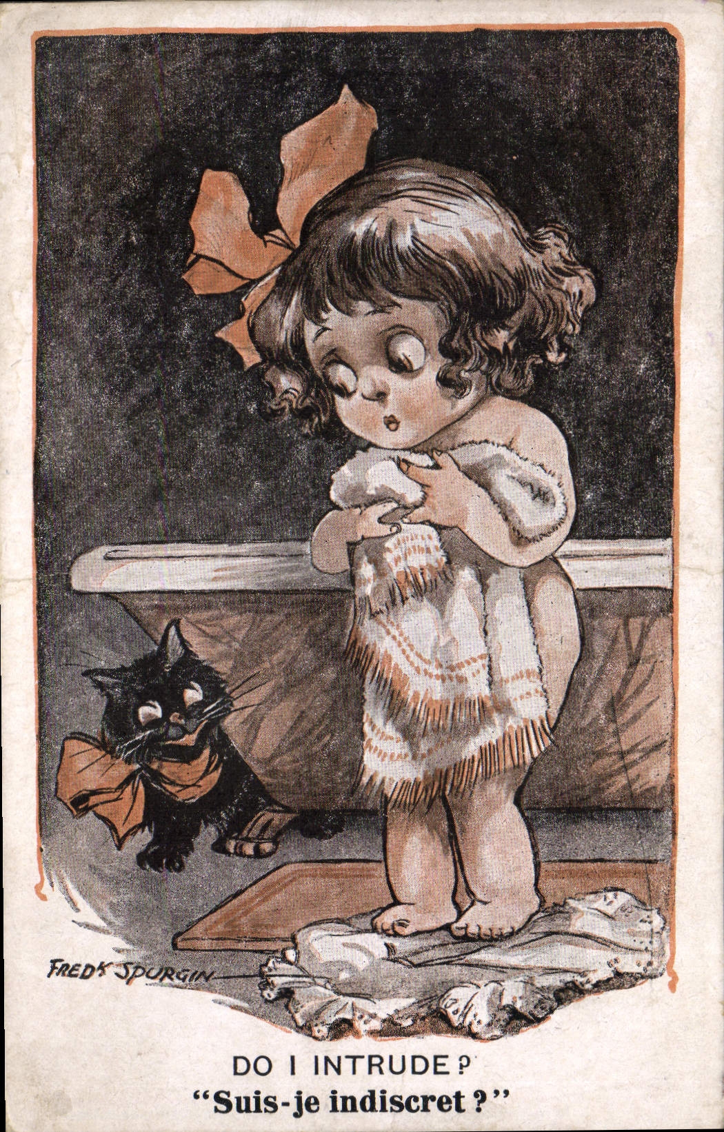Petite fille et chat noir — Fredy Spurgin — Inter-Art Co., London