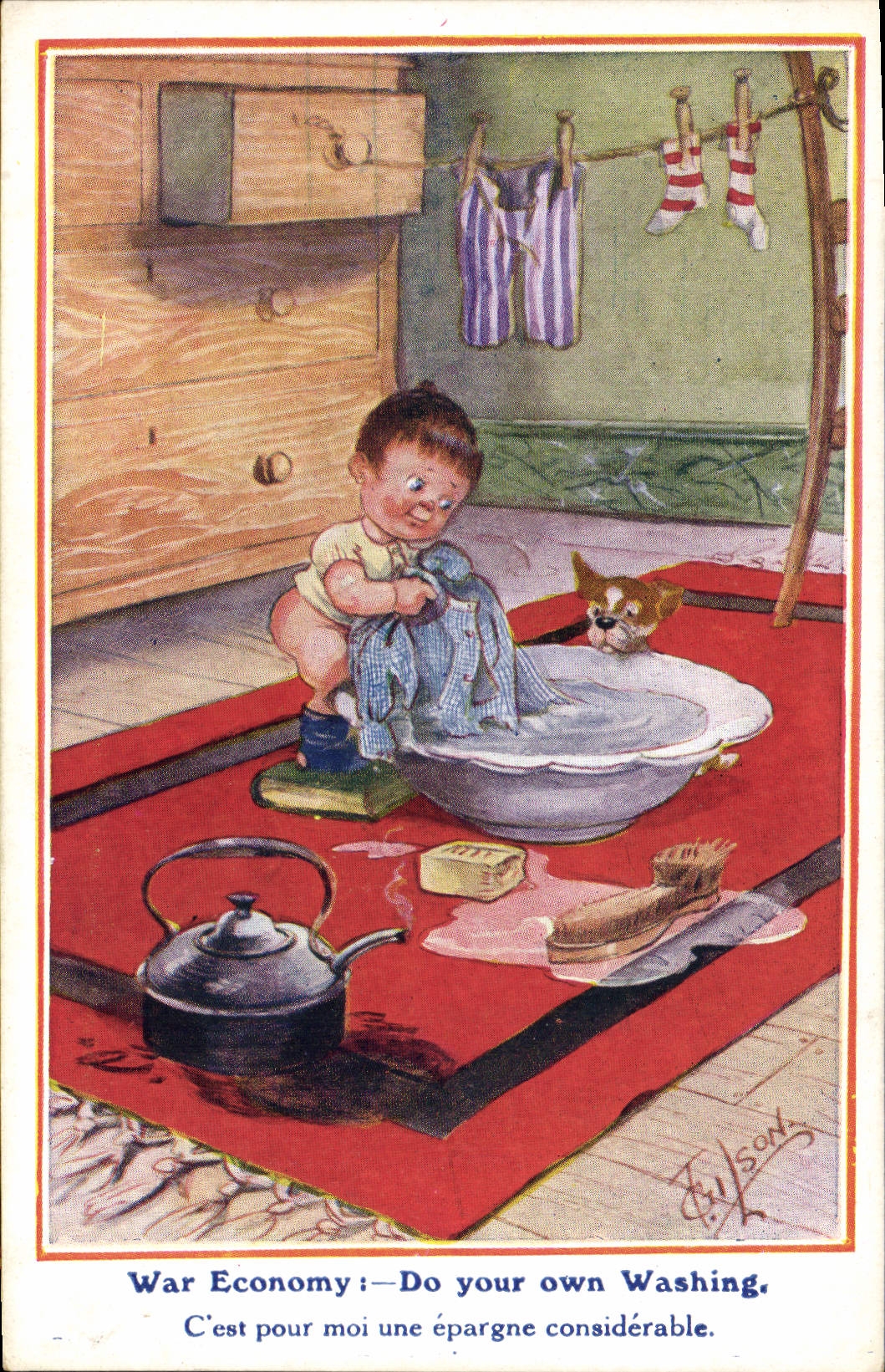 CPA Fantaisie Illustrateur Enfant Chien