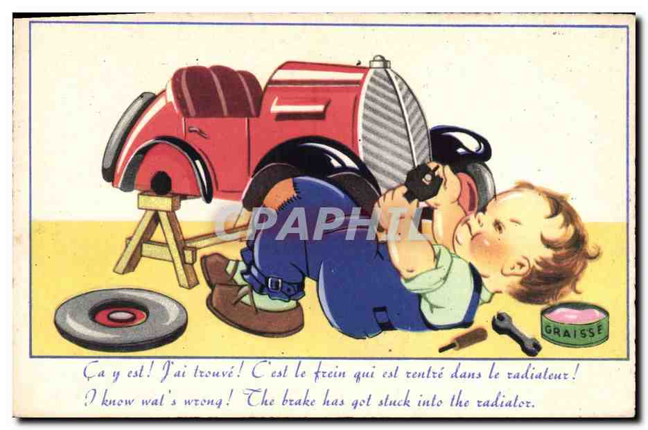 CPA Fantaisie Illustrateur Enfant Automobile