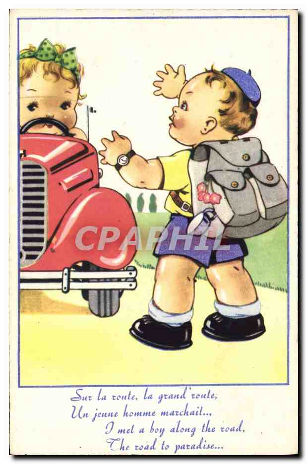 CPA Fantaisie Illustrateur Enfants Automobile Randonnee 