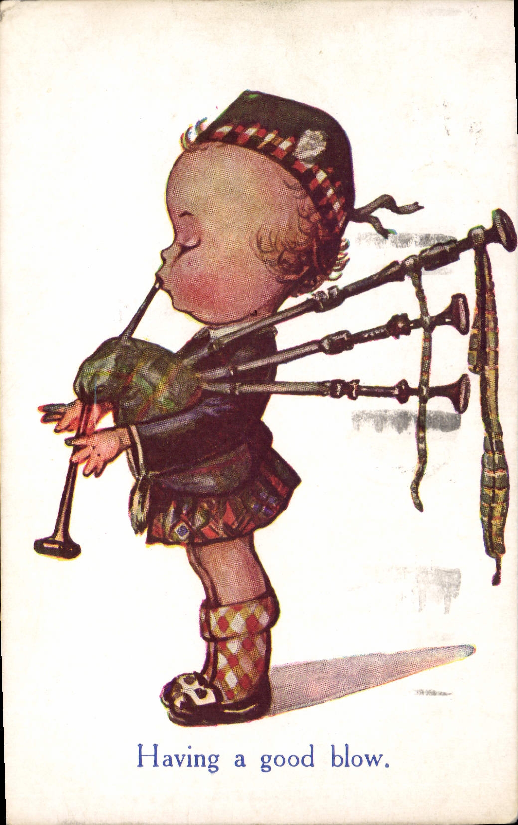 Enfant en costume écossais — jouant des cornemuses — éditeur E. T. W. Dyson & Sons Ltd, Londres