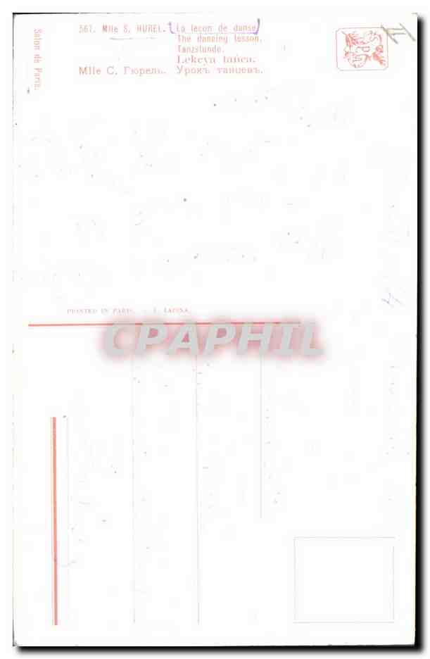 CPA Mlle S Hurel La lecon de danse Harpe Chien  — Rückseite