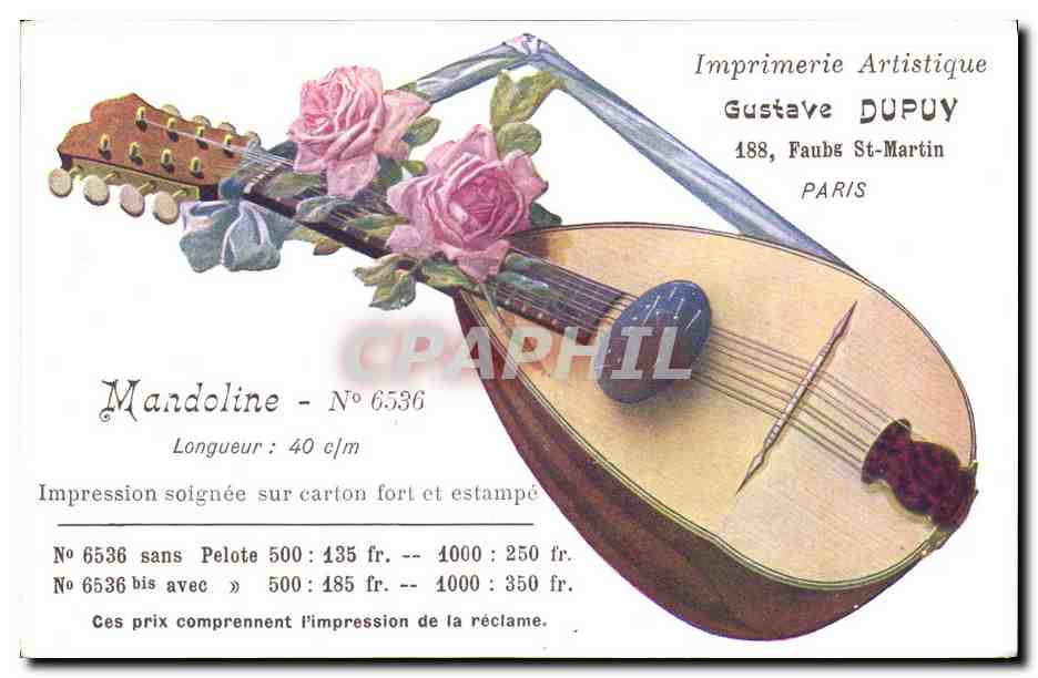 Mandoline — N° 6536 — Imprimerie Artistique Gustave DUPUY, 188, Faubourg St-Martin, PARIS