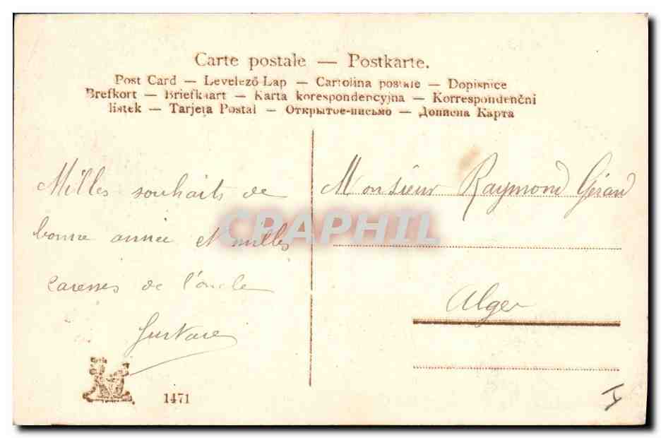 CPA Cochon Porc Trefles Fer a cheval Bonne annee — Rückseite