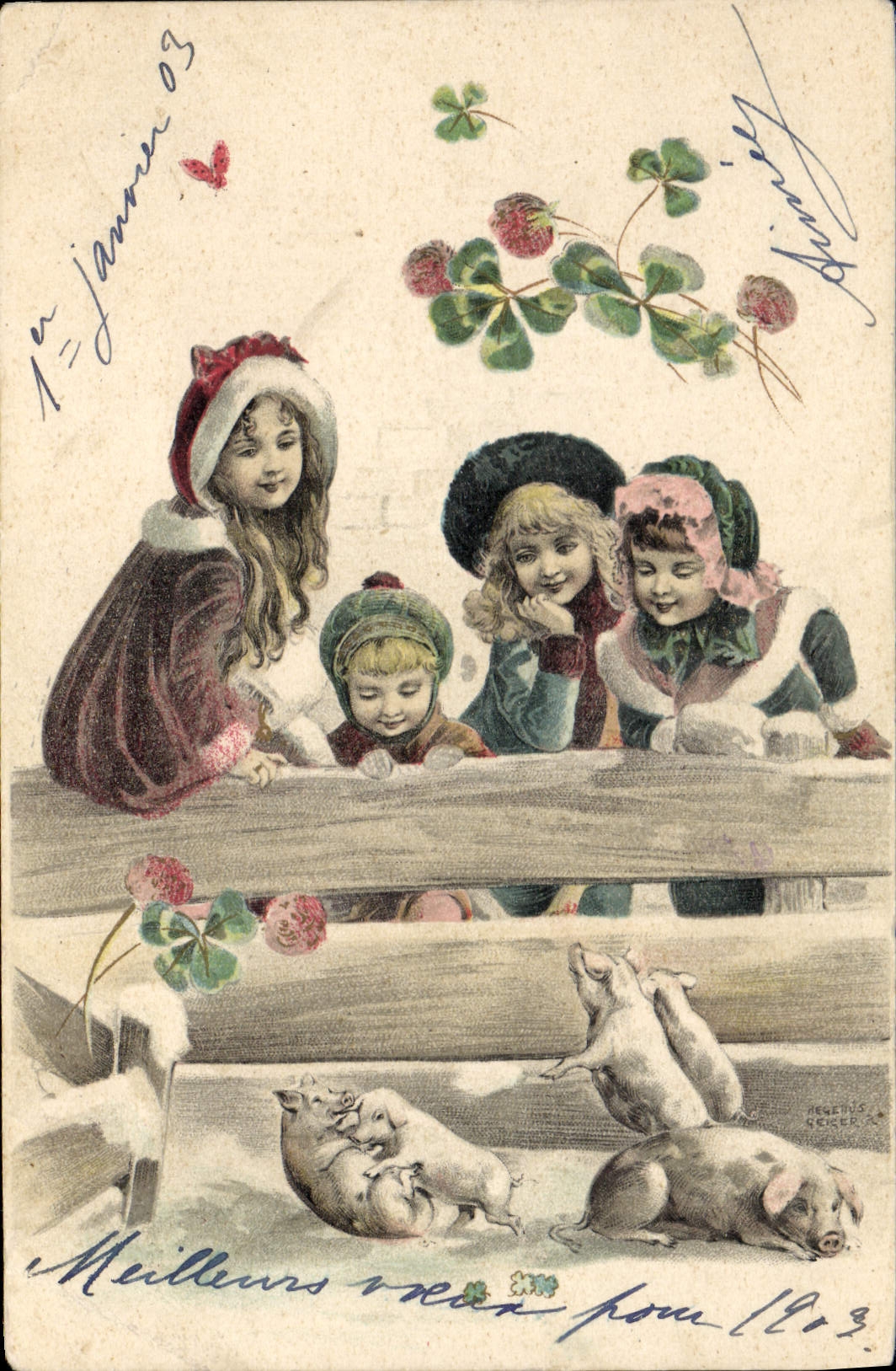CPA Cochon Porc Enfants 