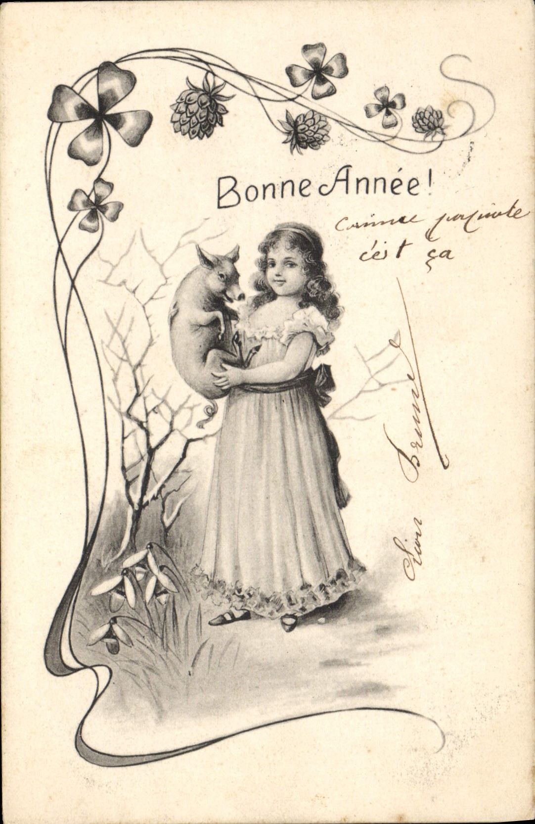 CPA Cochon Porc Enfant Bonne annee 