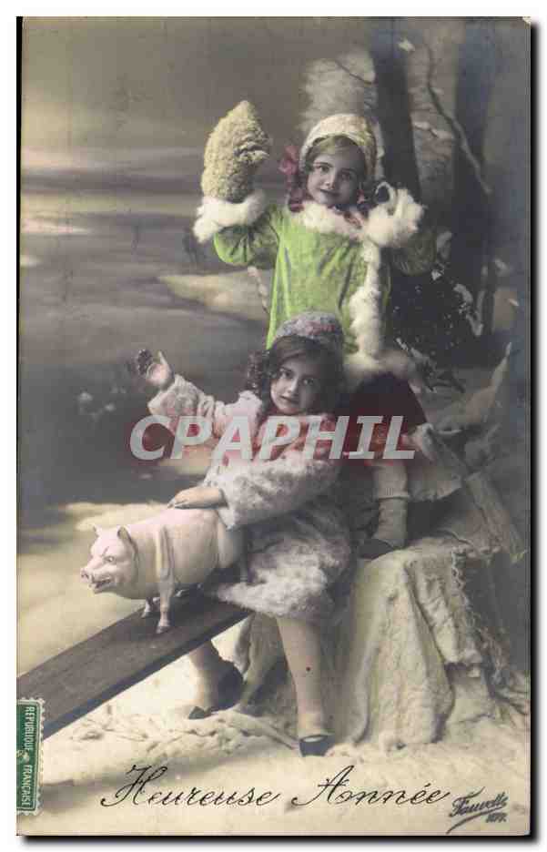 CPA Cochon Porc Enfants 