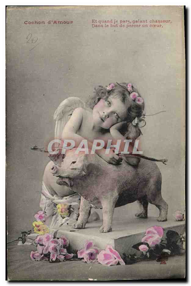 CPA Cochon Porc Enfant Cochon d'amour 
