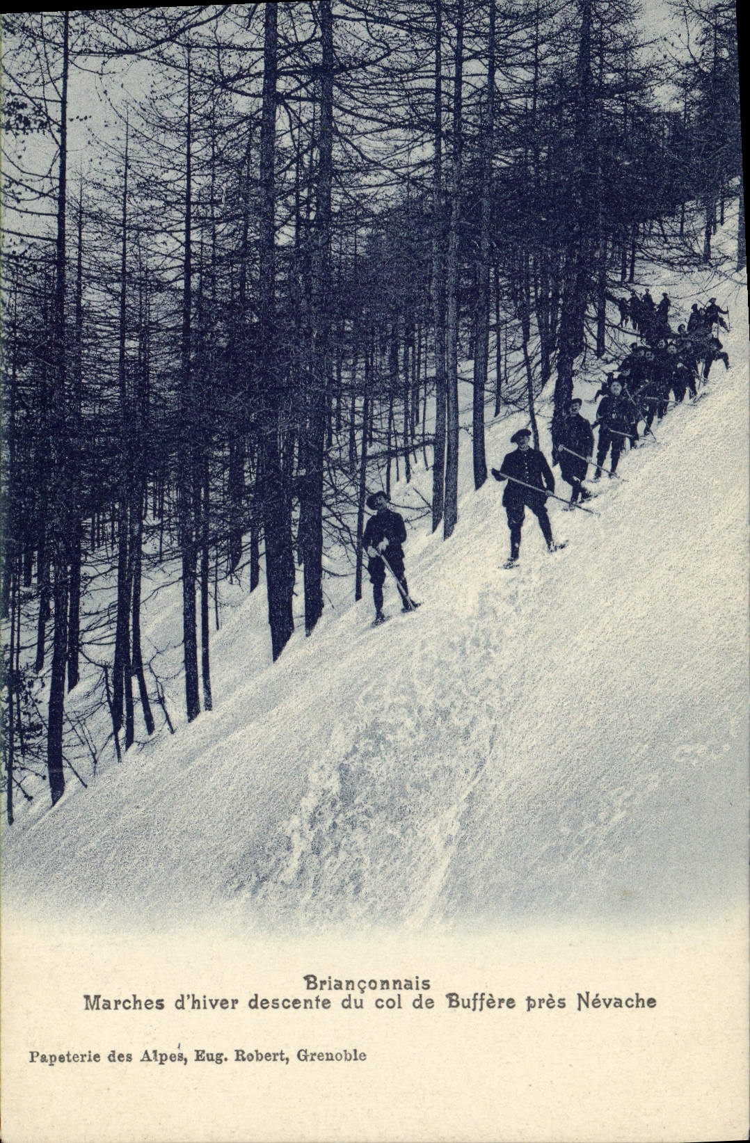 CPA Militaria Chasseurs Alpins Brianconnais Marches d'hiver descente du col de Buffere pres Nevache