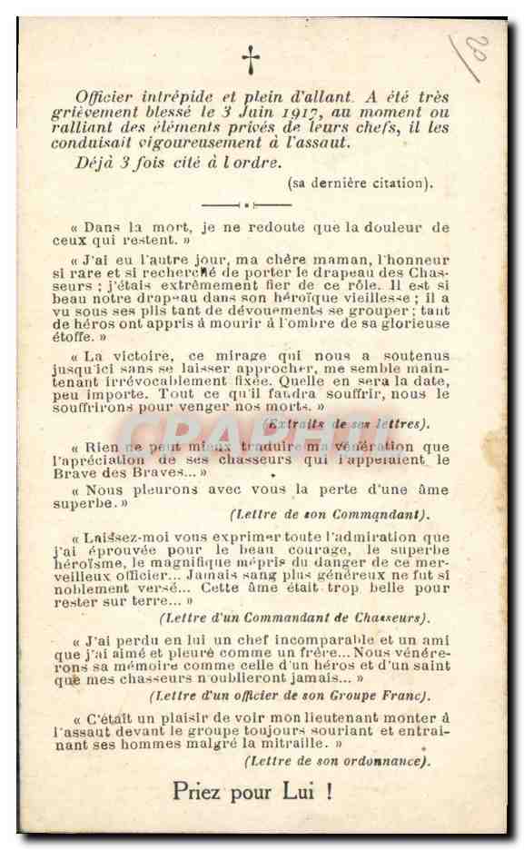 CPA Militaria Chasseurs Alpins Andre de Barbaren Engage volontaire Romain Marne (carte petit format) — Rückseite