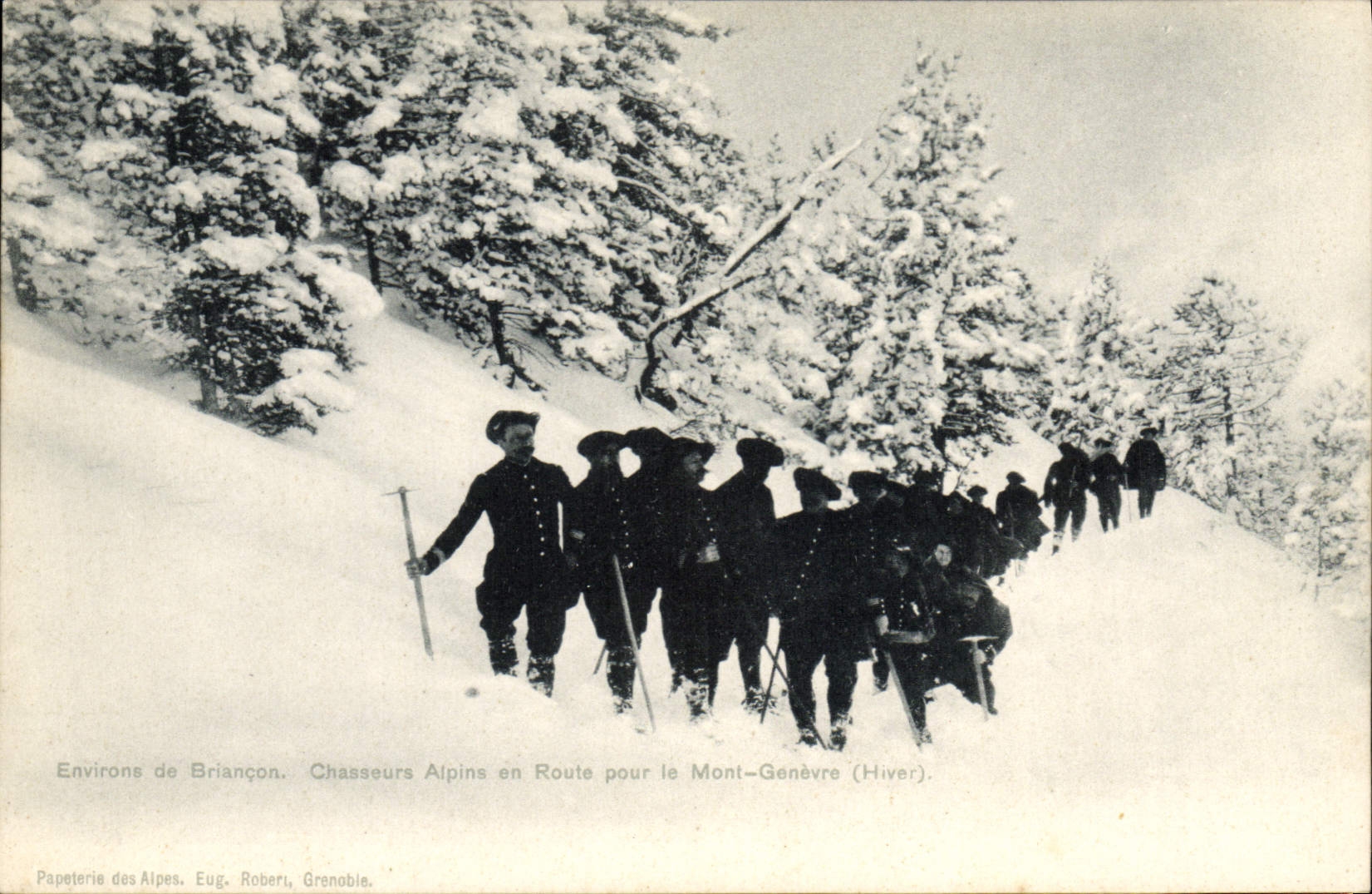 Chasseurs Alpins en Route pour le Mont-Genève — Hiver — Papeterie des Alpes, Eug. Roberti, Grenoble