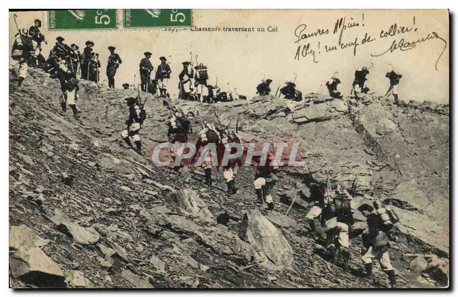 Chasseurs traversant un Col — Éditeur : E. P. Paris, n° 1077