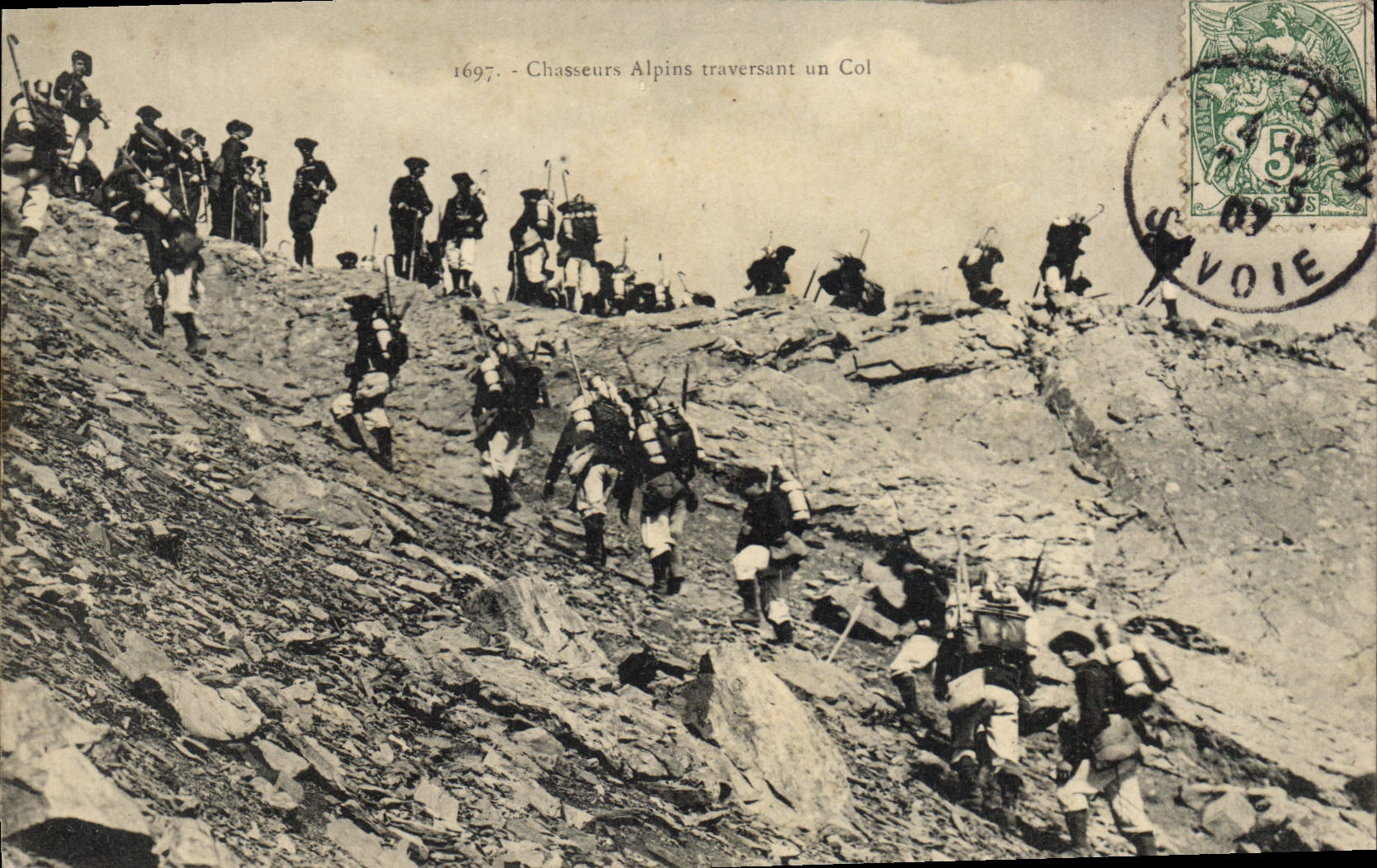 Chasseurs Alpins traversant un Col — 1697 — Éditeur non visible