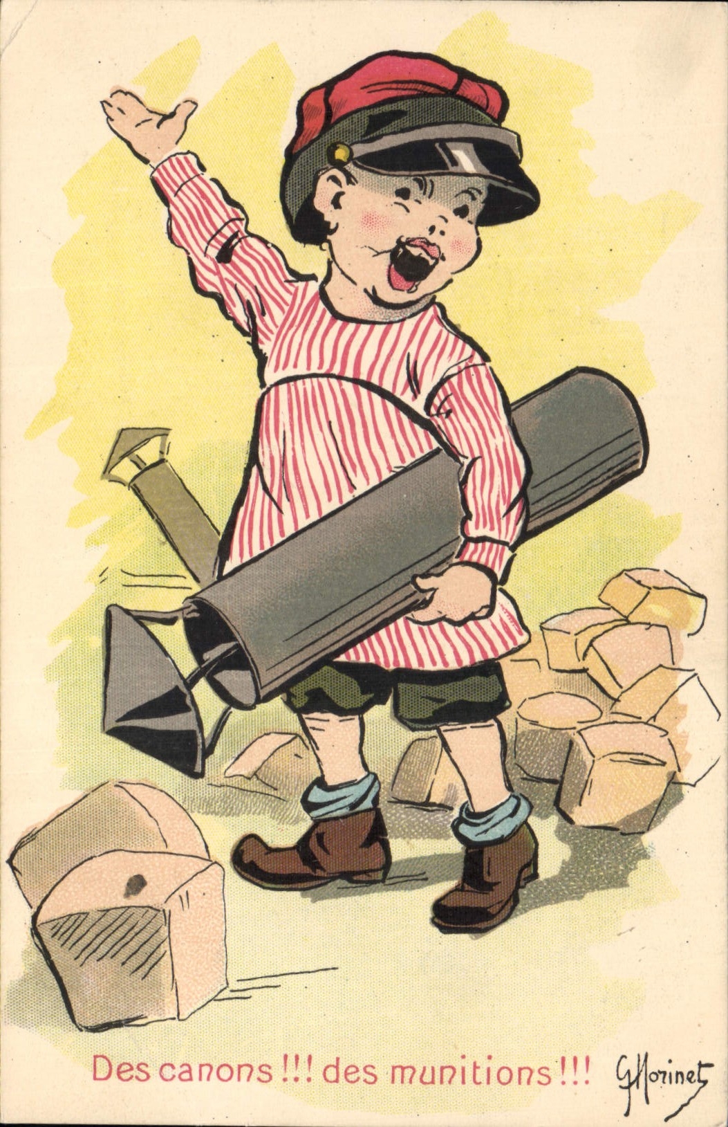 CPA Militaria Enfant Des canons Des munitions !