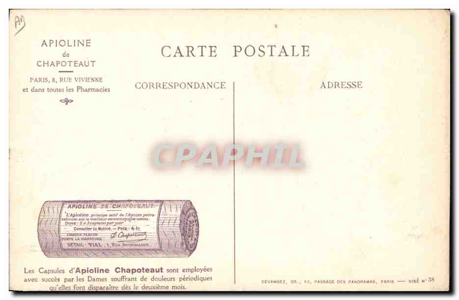 CPA Militaria Infanterie Francaise Publicite Apioline de Chapoteaut Paris Rue Vivienne  — Verso
