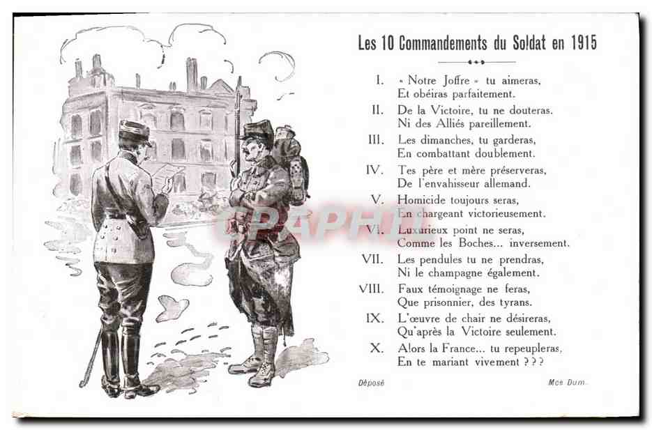 CPA Militaria Les 10 commandements du soldat en 1915