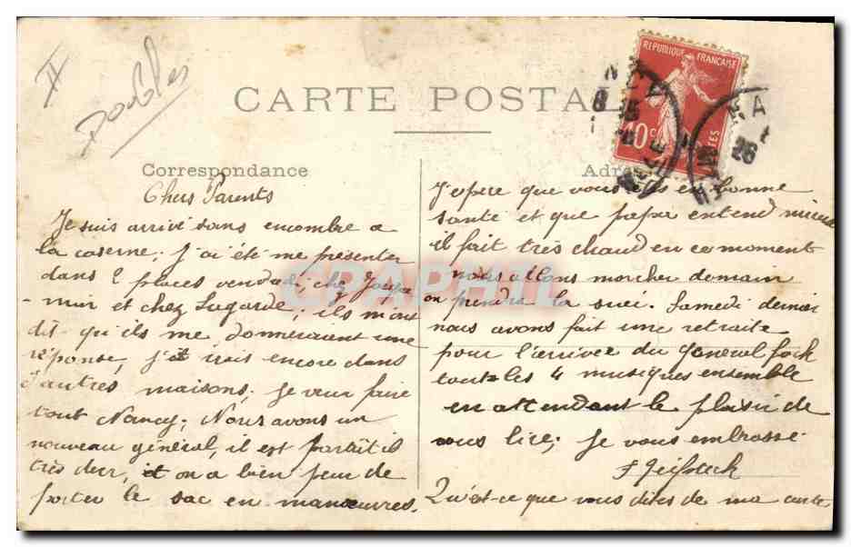 CPA Militaria Les trois ans — Rückseite