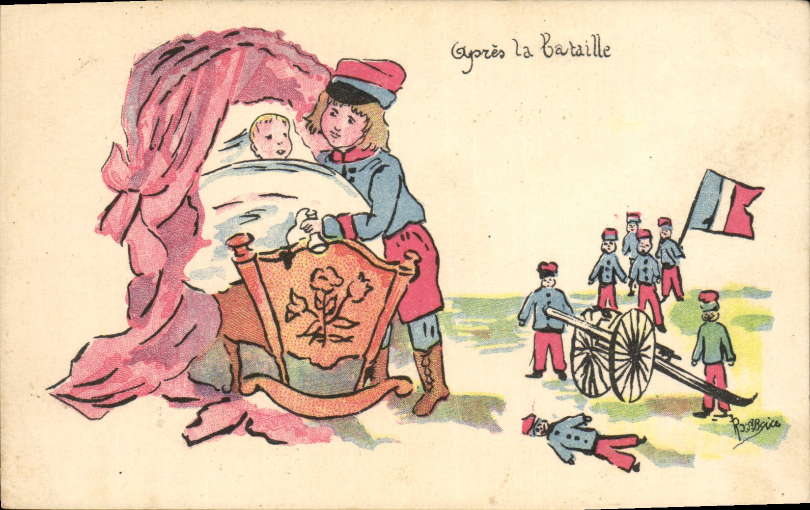 CPA Militaria Enfants Apres la bataille