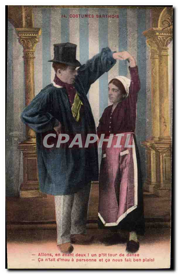 CPA Folklore Costumes Sarthois 