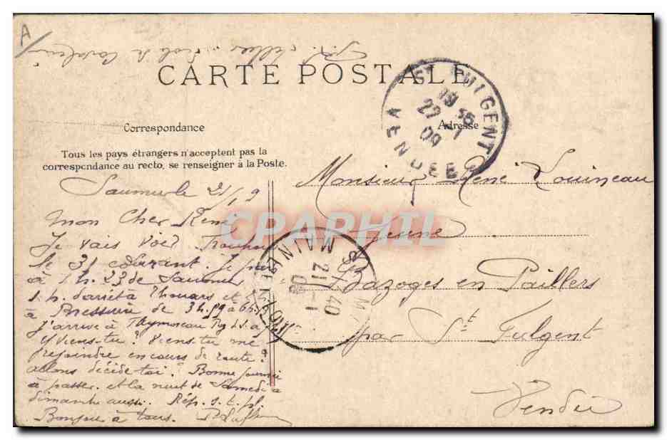 CPA Folklore Coiffe Angevine  — Verso