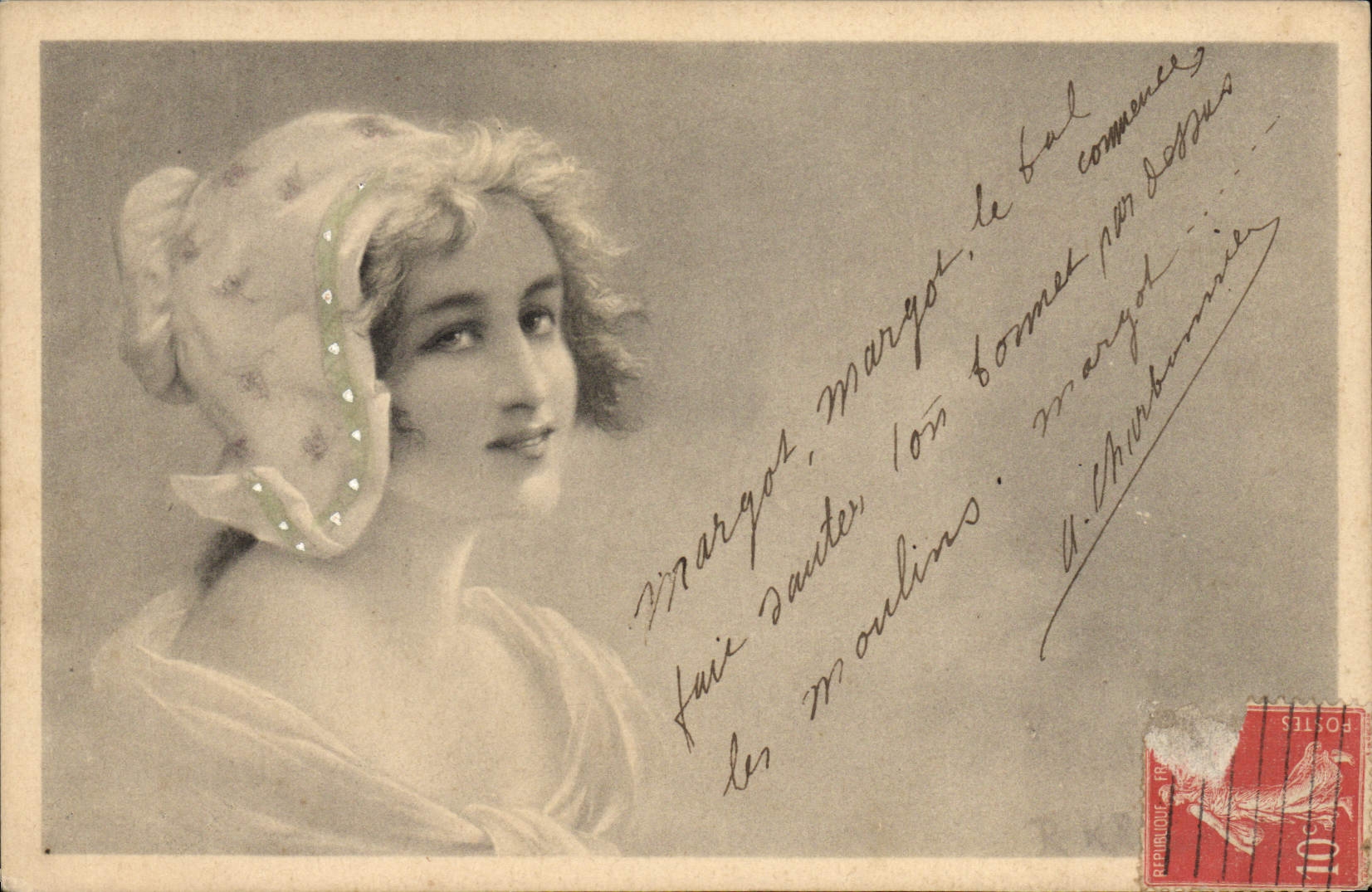 Femme en bonnet à motifs — éditeur Hébrard, n° 17