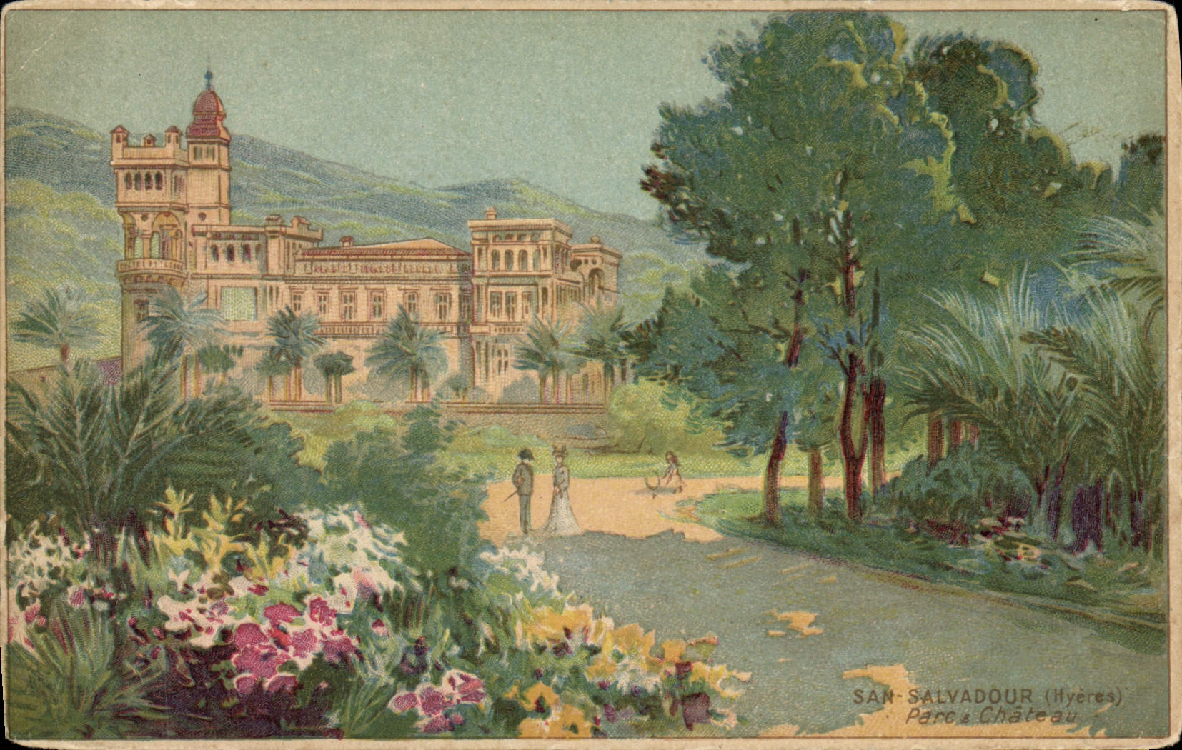 CPA Fantaisie Illustrateur San Salvadour Hyeres Parc a chateau 