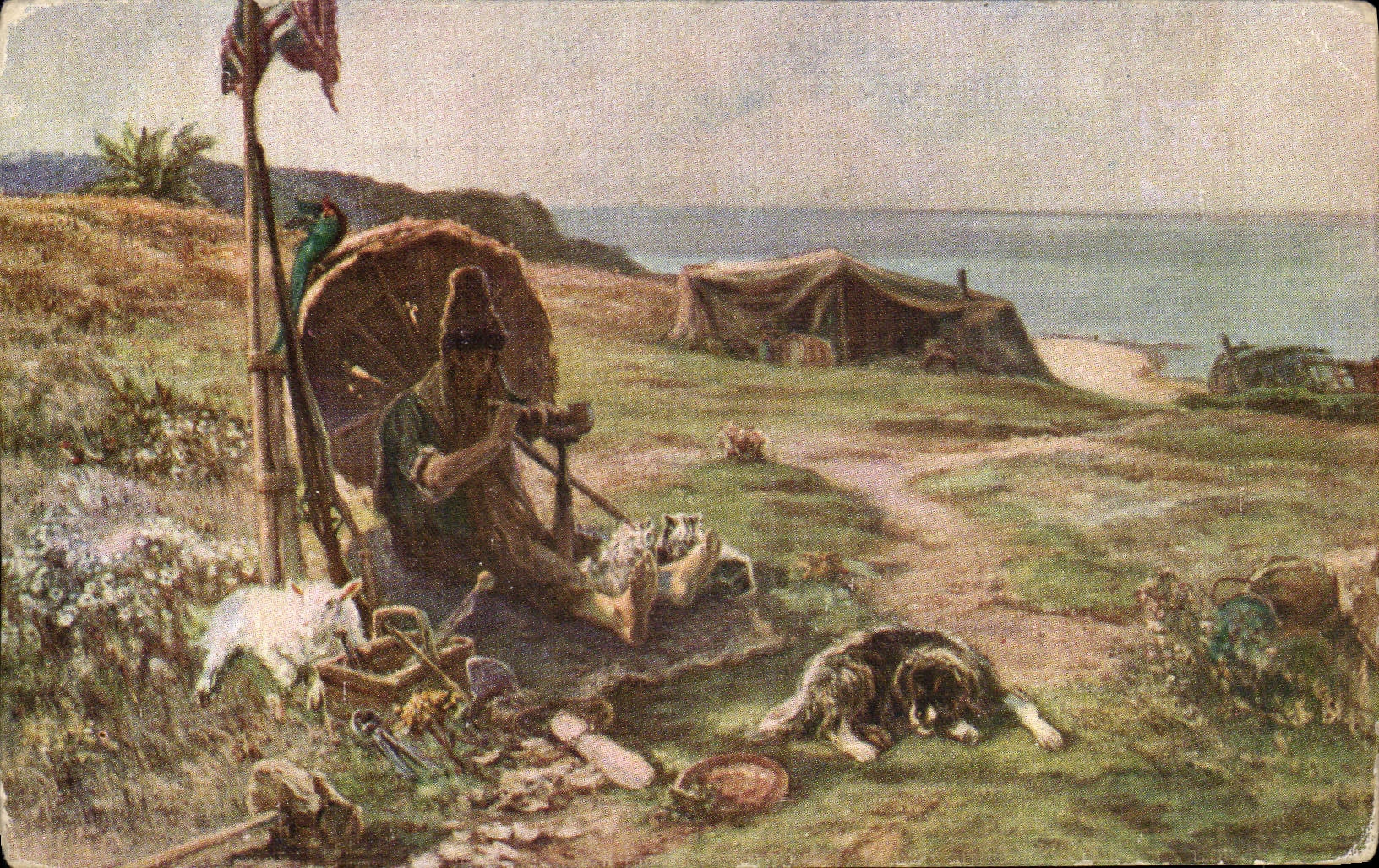 CPA Fantaisie Illustrateur Robinson Crusoe Chien Chevre 