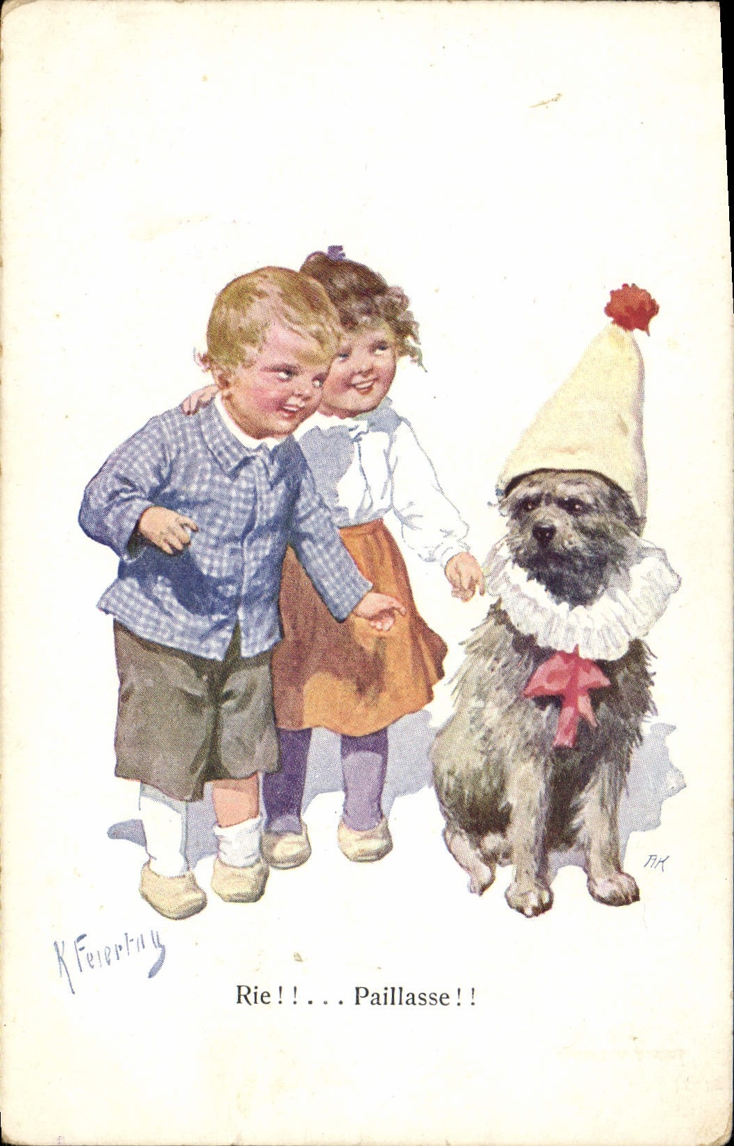 CPA Fantaisie Illustrateur Enfants Chien Paillasse 