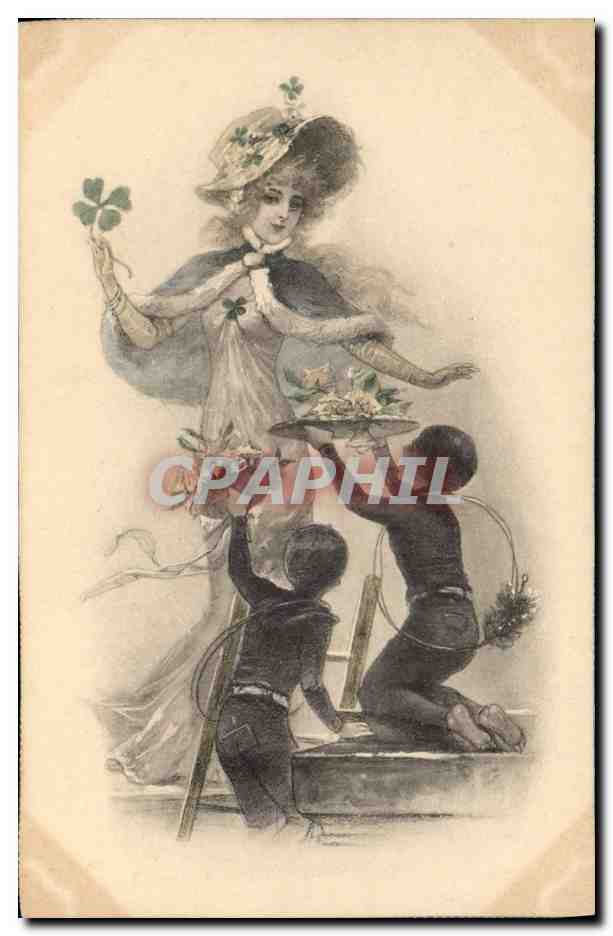 CPA Fantaisie Illustrateur Femme Enfants Ramoneur 