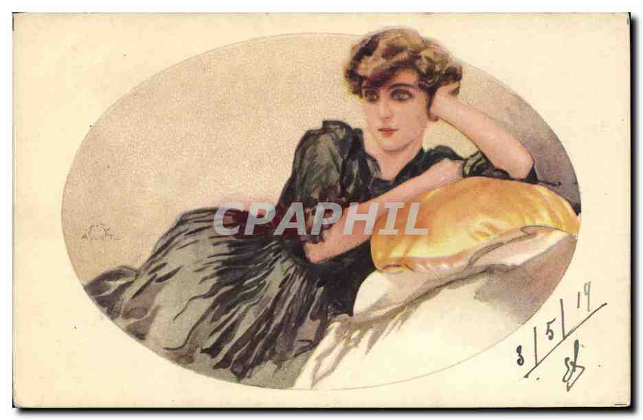 Jeune femme en robe noire — illustration — Produzione Italiana