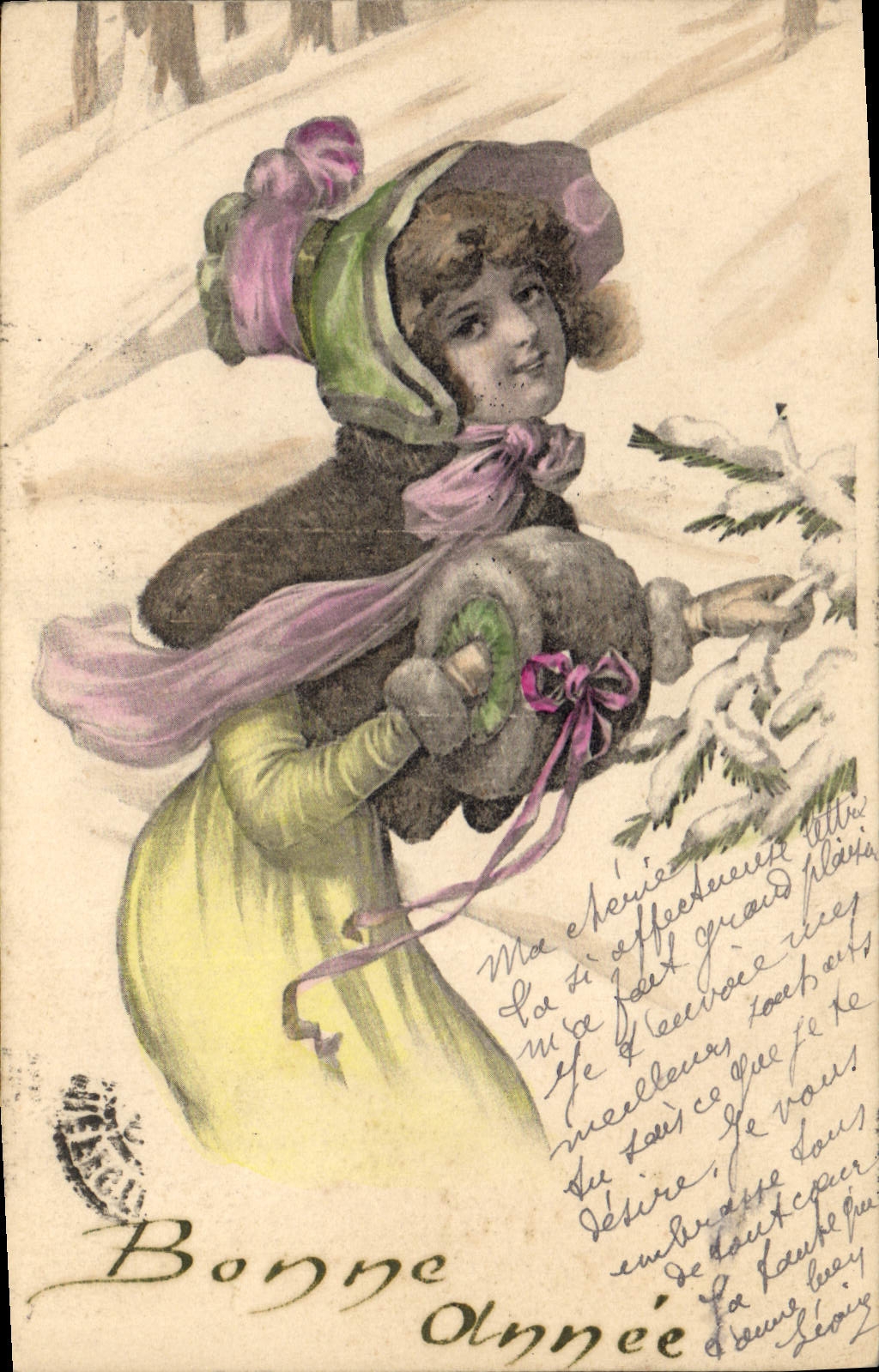 CPA Fantaisie Illustrateur Femme Bonne annee 