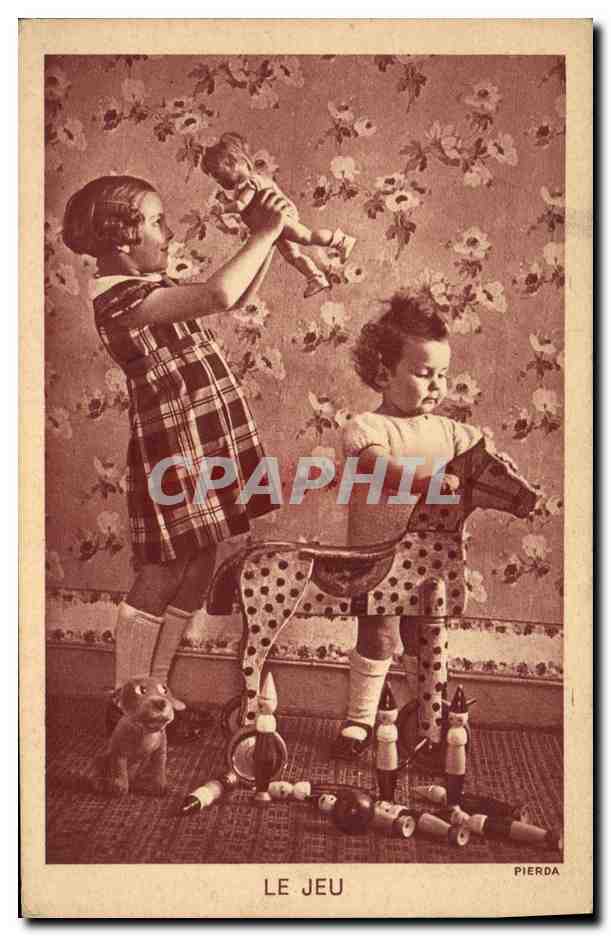 CPA Enfants le jeu Cheval en bois Poupee 