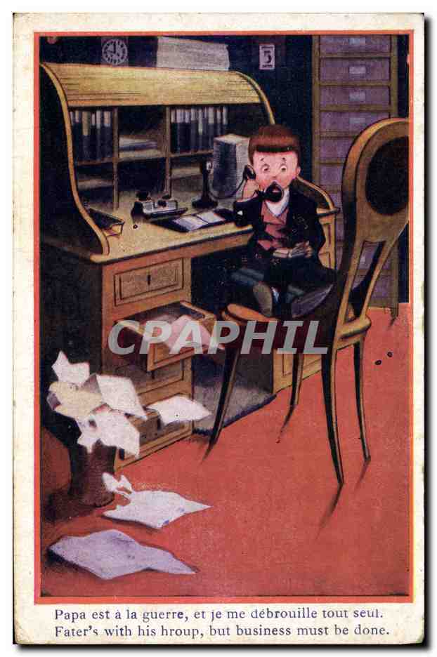 CPA Fantaisie Illustrateur Enfant Telephone Papa est a la guerre 