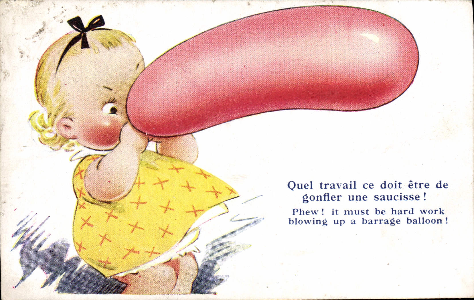 CPA Fantaisie Illustrateur Enfant Ballon Quel travail ce doit etre de gonfler une saucisse 