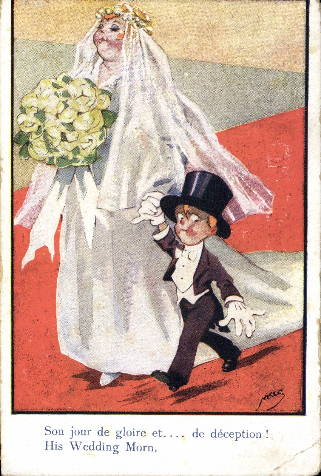 Antike Ansichtskarte Fantasie Illustrateur Mac Kinderhochzeit