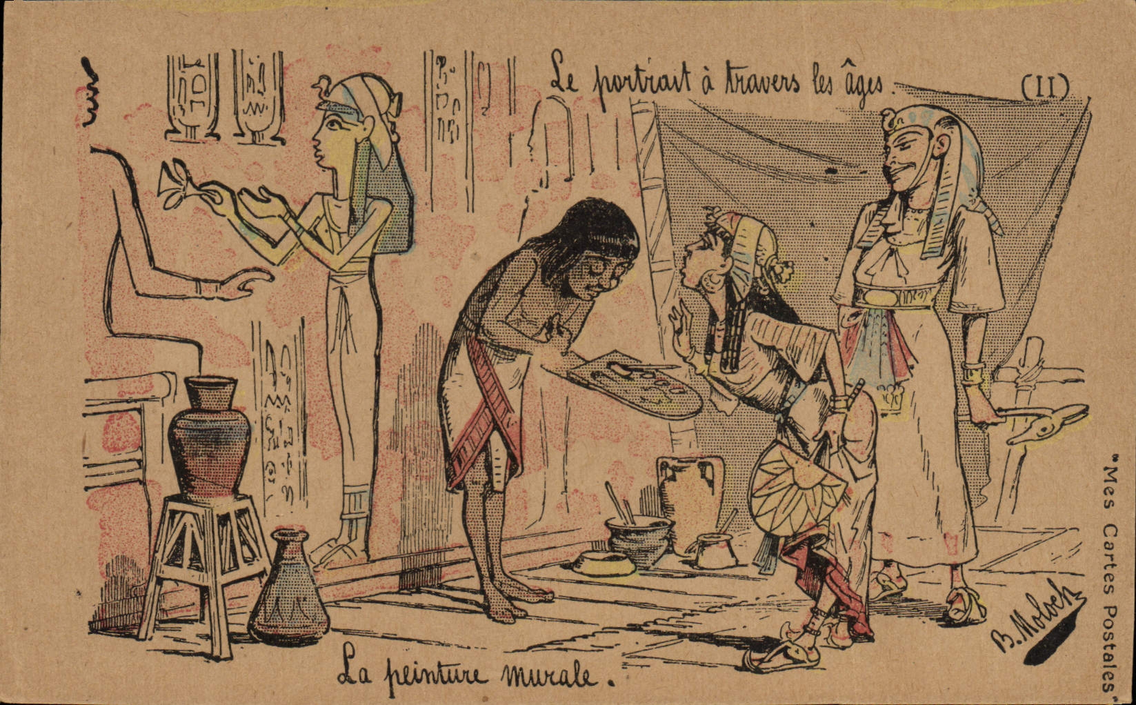 CPA Fantaisie Illustrateur Le portrait a travers les ages La peinture murale Egypt Egypt 