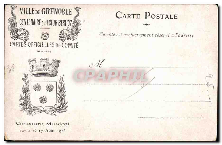 CPA Hector Berlioz par Signol Grenoble Centenaire Concours 1903  — Rückseite