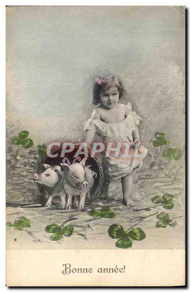CPA Cochon Porc Enfant Trefles 