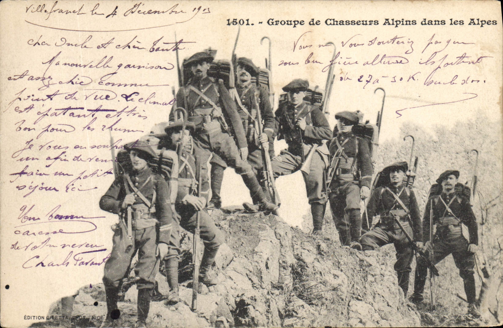 Groupe de Chasseurs Alpins dans les Alpes — Édition Giletta, NICE — n° 1501