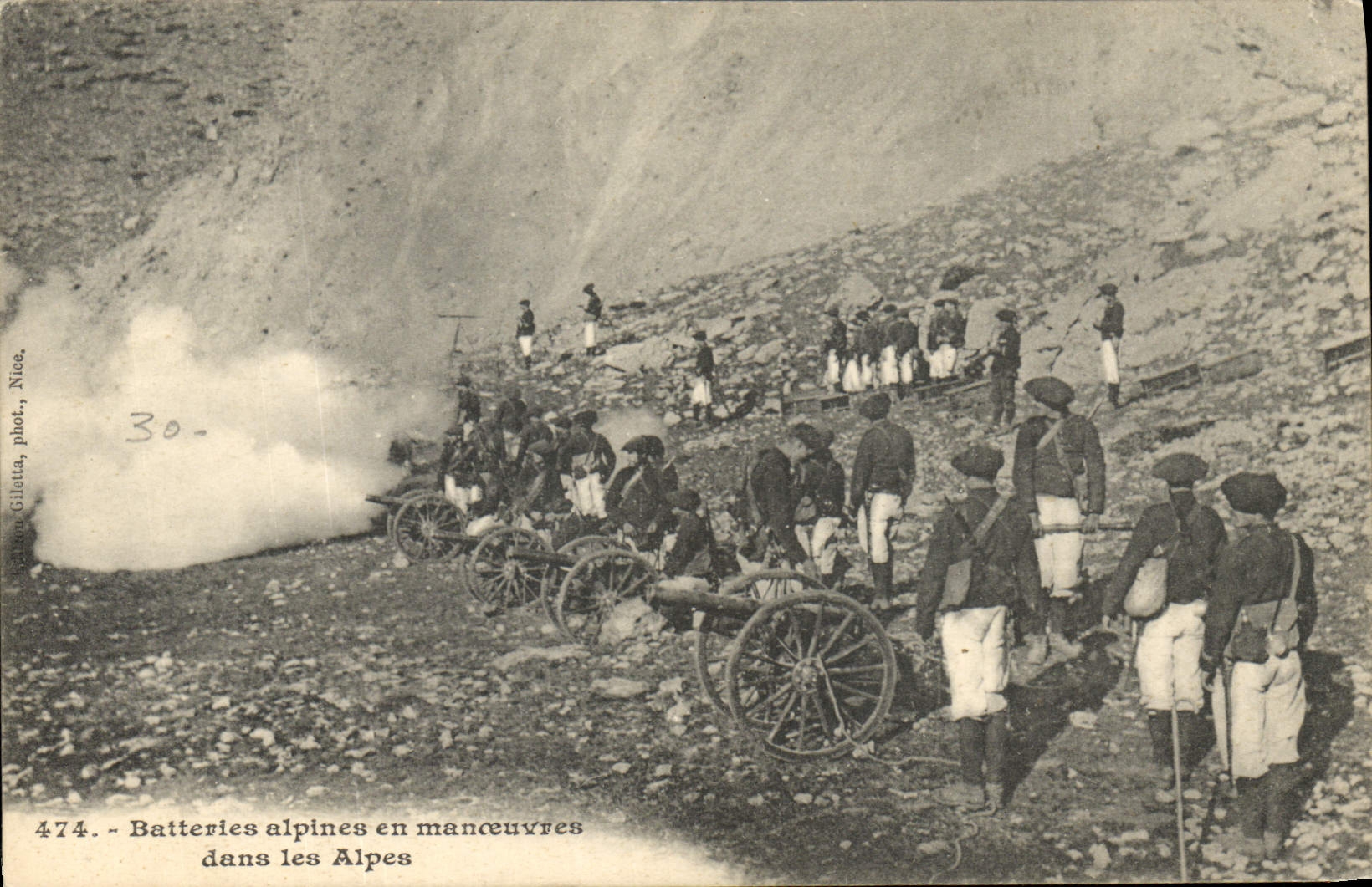 Batteries alpines en manœuvres dans les Alpes — Gilattu, phot., Nice, n° 474