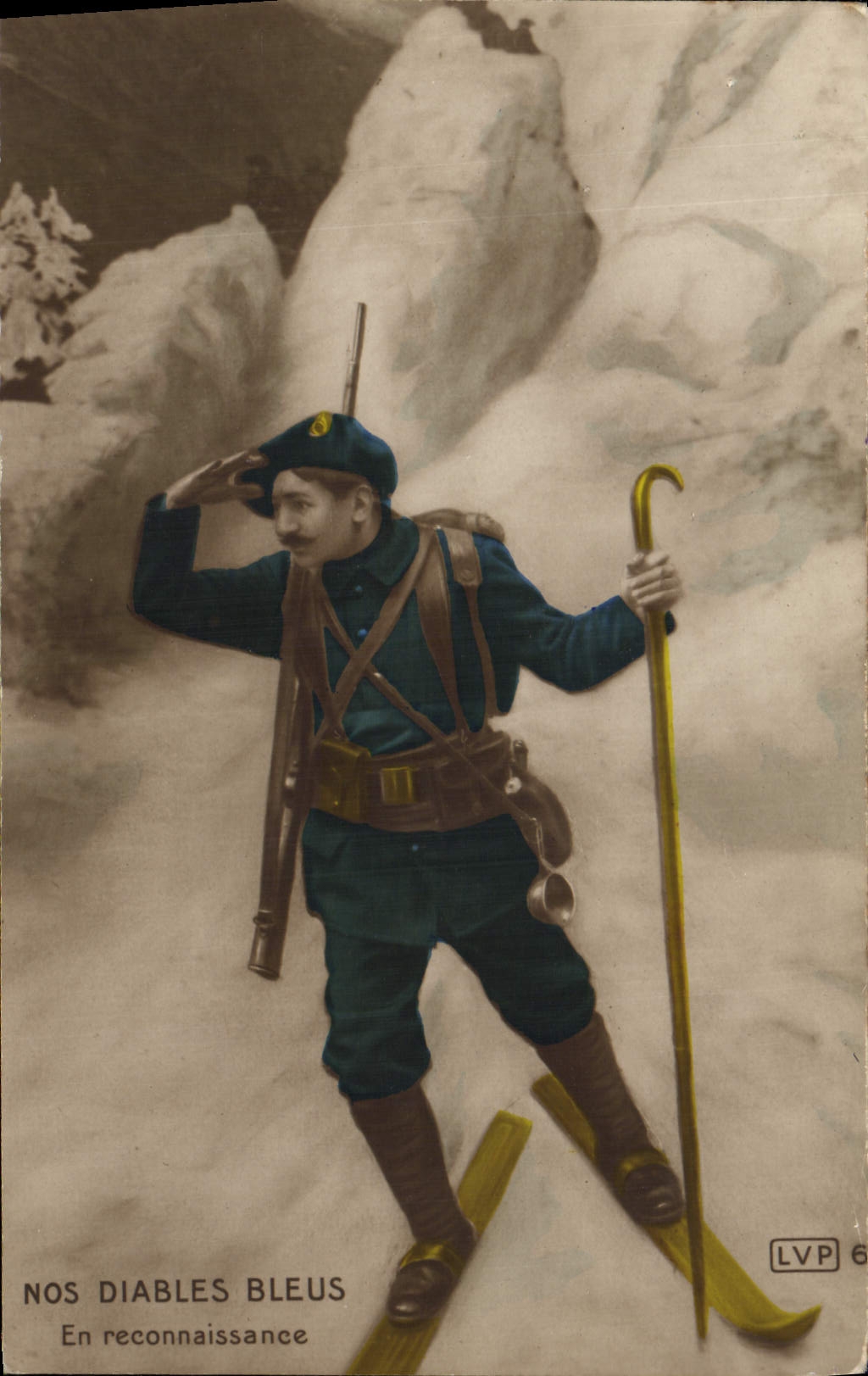 CPA Militaria Chasseurs Alpins Nos diables bleus Ski En reconnaissanc 