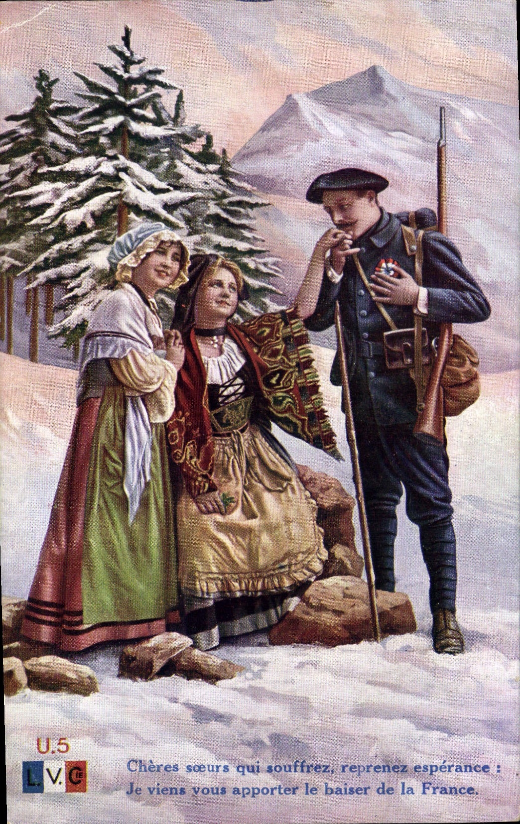 Sœurs alpines et soldat — U.5 L.V.C. — Éditeur L.V.C.