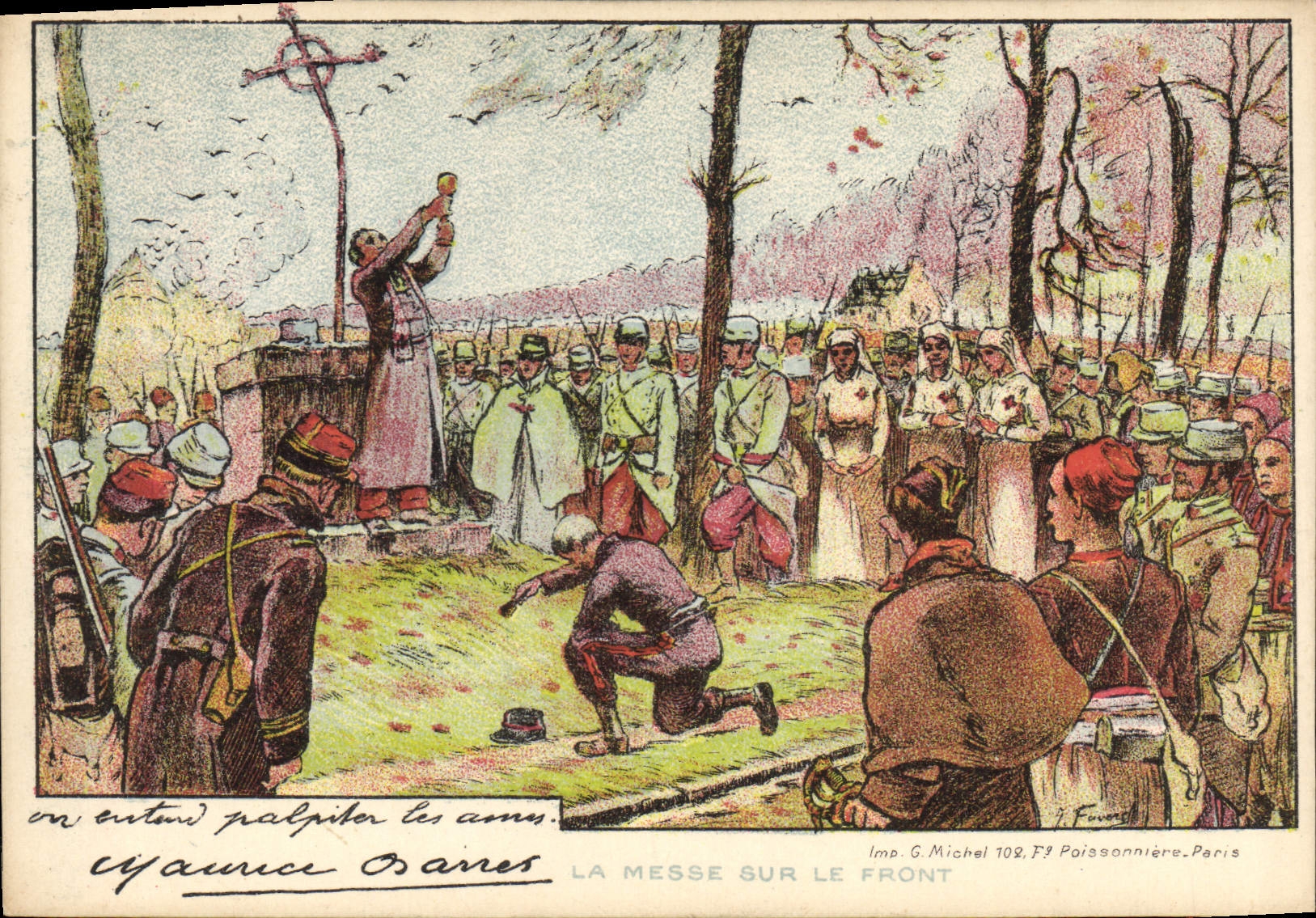 CPA Militaria La messe sur le front Infirmiere 