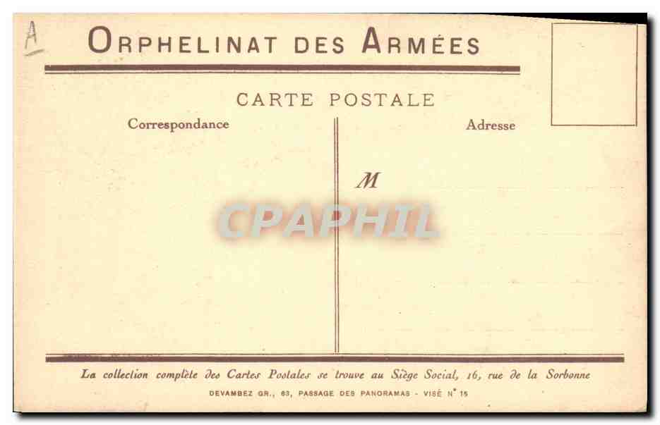 CPA Militaria Enfants Orphelinat des armees  — Rückseite