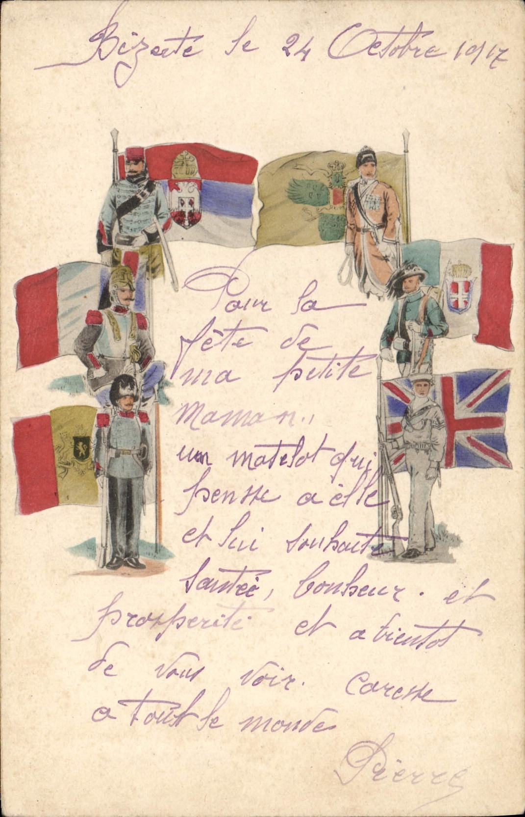 CPA Militaria Bizerte Drapeaux 