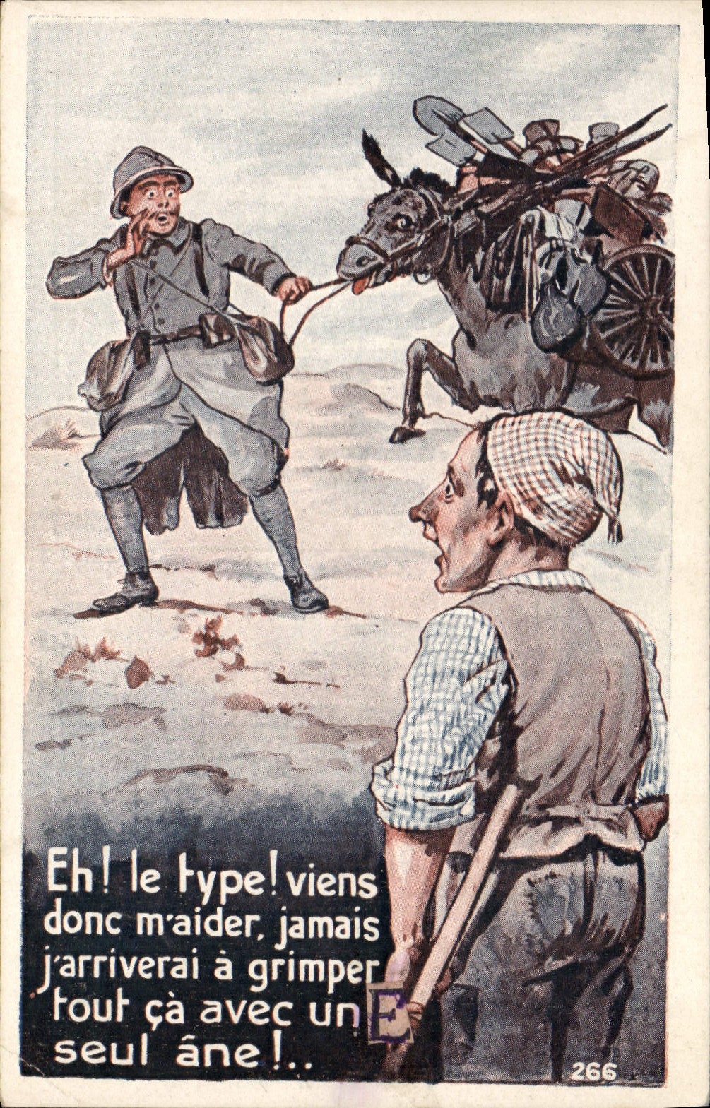 CPA Militaria Eh le type Ane Mule 