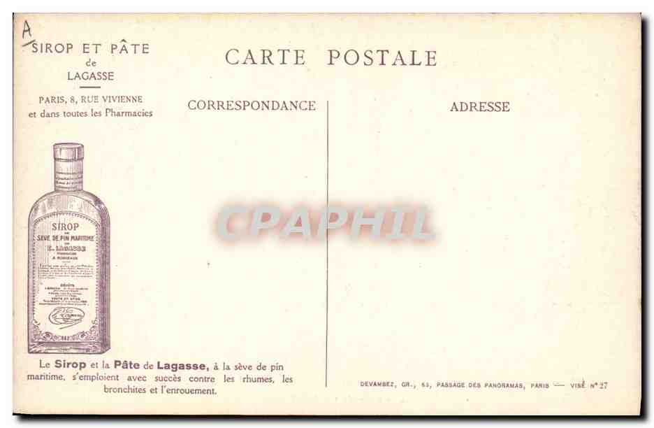 CPA Militaria Une revue du grand chef sur le front Publicite Sirop et Pate de Lagasse Paris Rue de Vivienne  — Rückseite