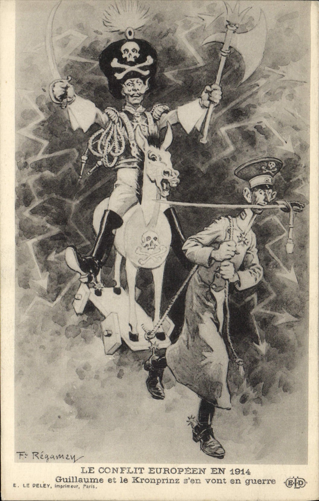 CPA Militaria Le conflit europeen en 1914 Guillaume et le Kronprinz s'en vont en guerre 